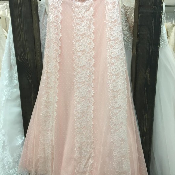 BLUSH Champagne Lace Rustic Wedding Dress, Cap Sleeve, Boat Neck Elegant Mother - Picture 11 of 15